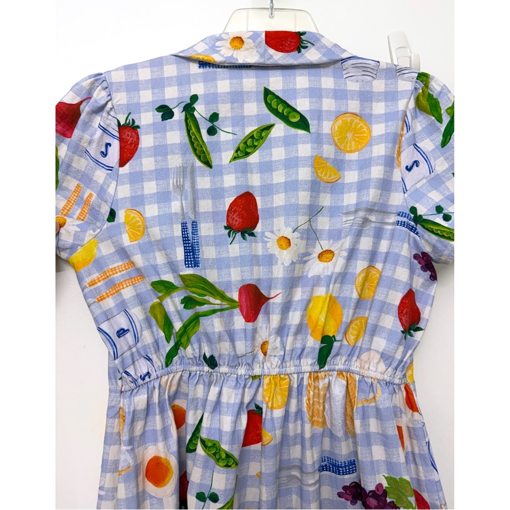 Lisa Says Gah Alexa Picnic Alfresco Mini Shirt Dress Blue Gingham Food L - Picture 11 of 16